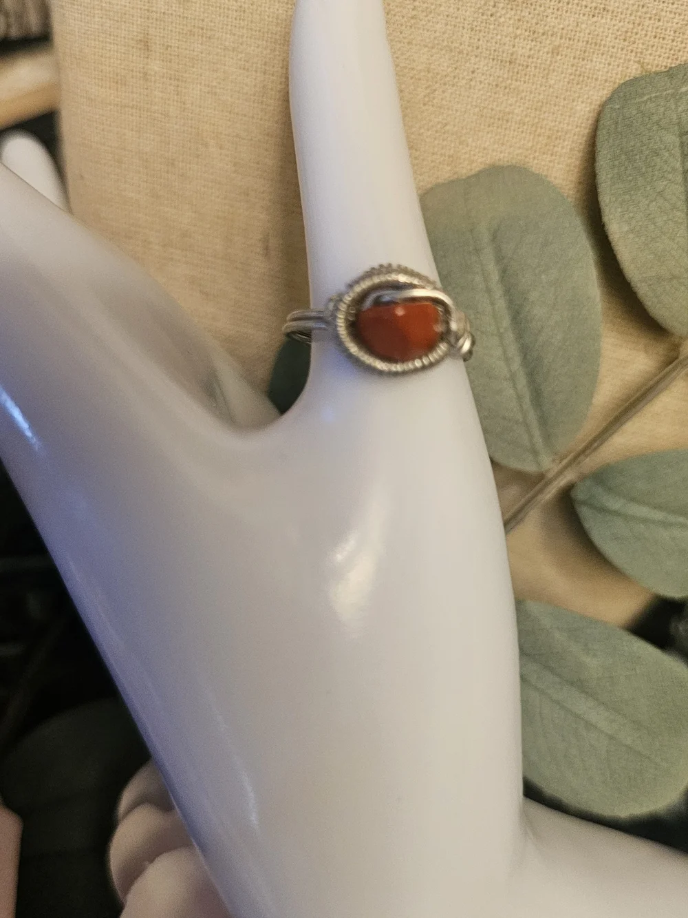 Sz 6.5 Silcer Tone Red Jasper Stone Ring Handmade